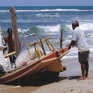 Jangada boot Fortaleza Brazilie op strand